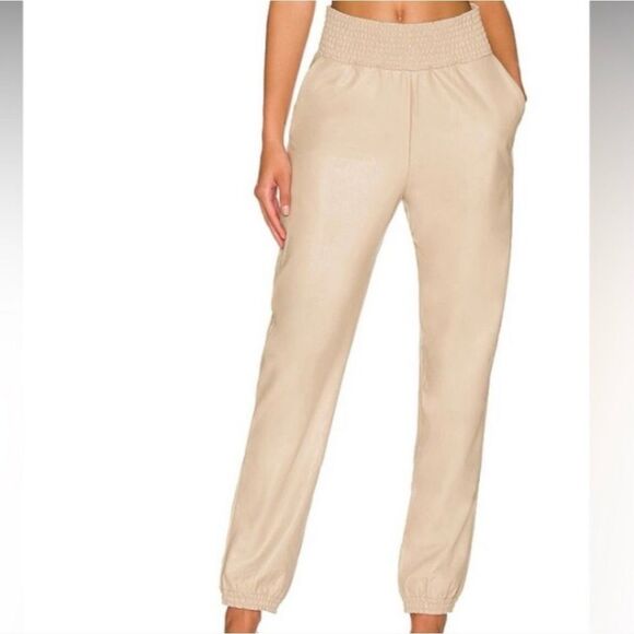 Commando, Sand Tan Faux Leather Jogger Pants Smocked Elastic Hem, Women’s Medium - Picture 2 of 15